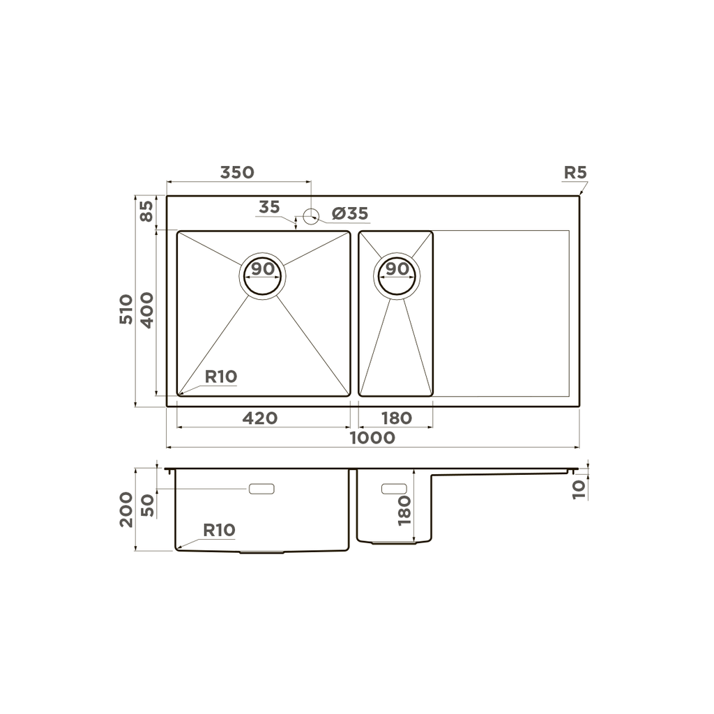 Схема встраивания Omoikiri Akisame 100-2 L