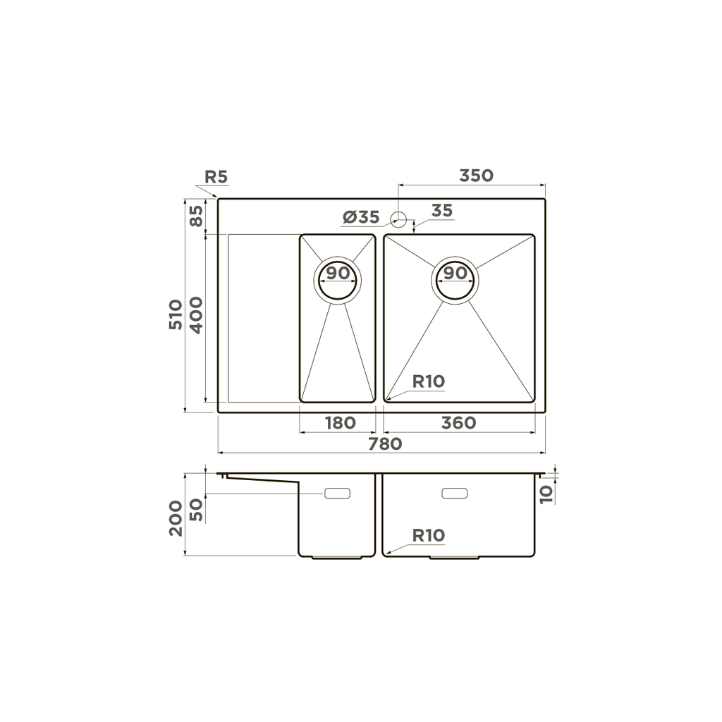 Схема встраивания Omoikiri Akisame 78-2 R