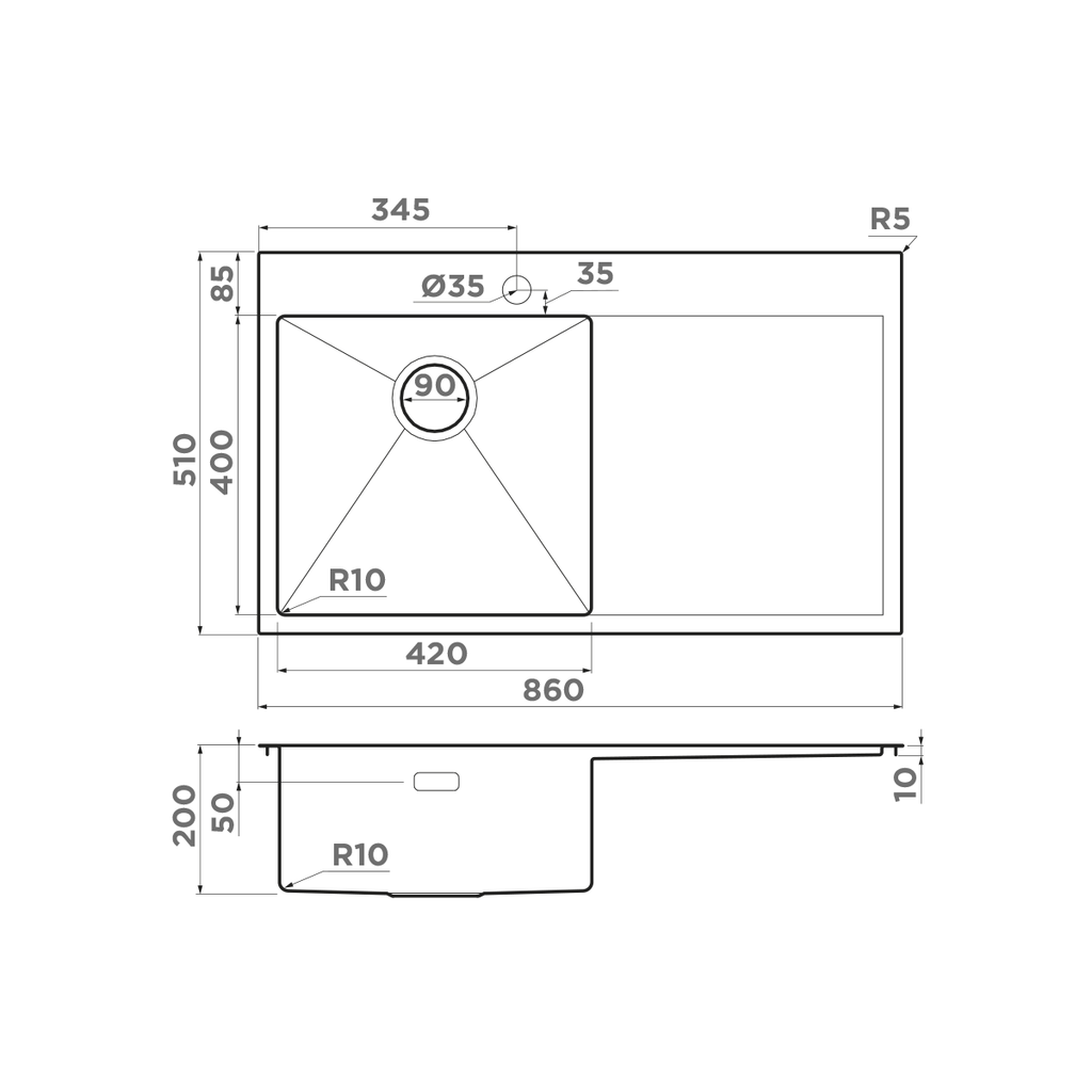 Схема встраивания Omoikiri Akisame 86 L