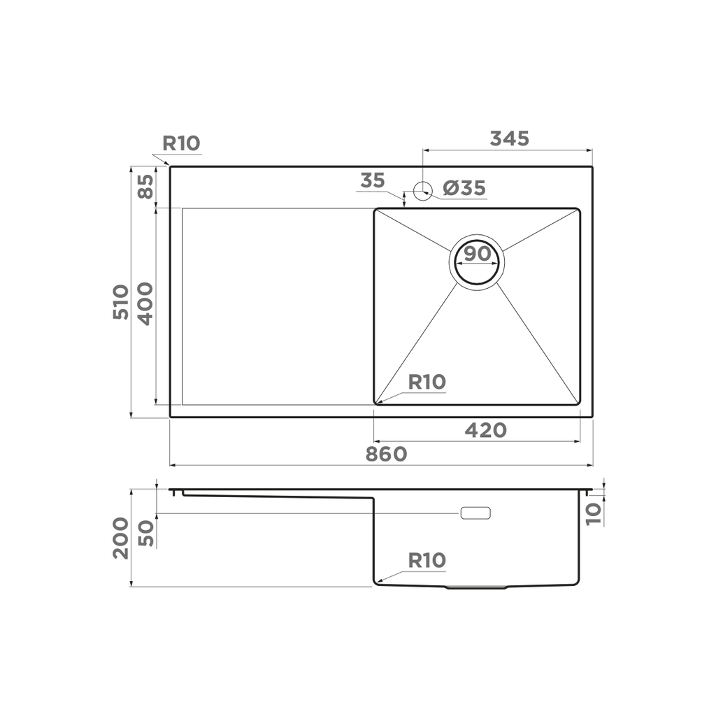 Схема встраивания Omoikiri Akisame 86 R