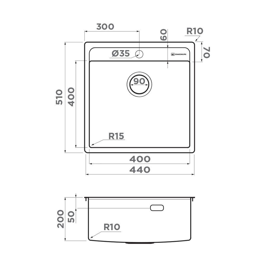 Схема встраивания Omoikiri Daisen 44-IN