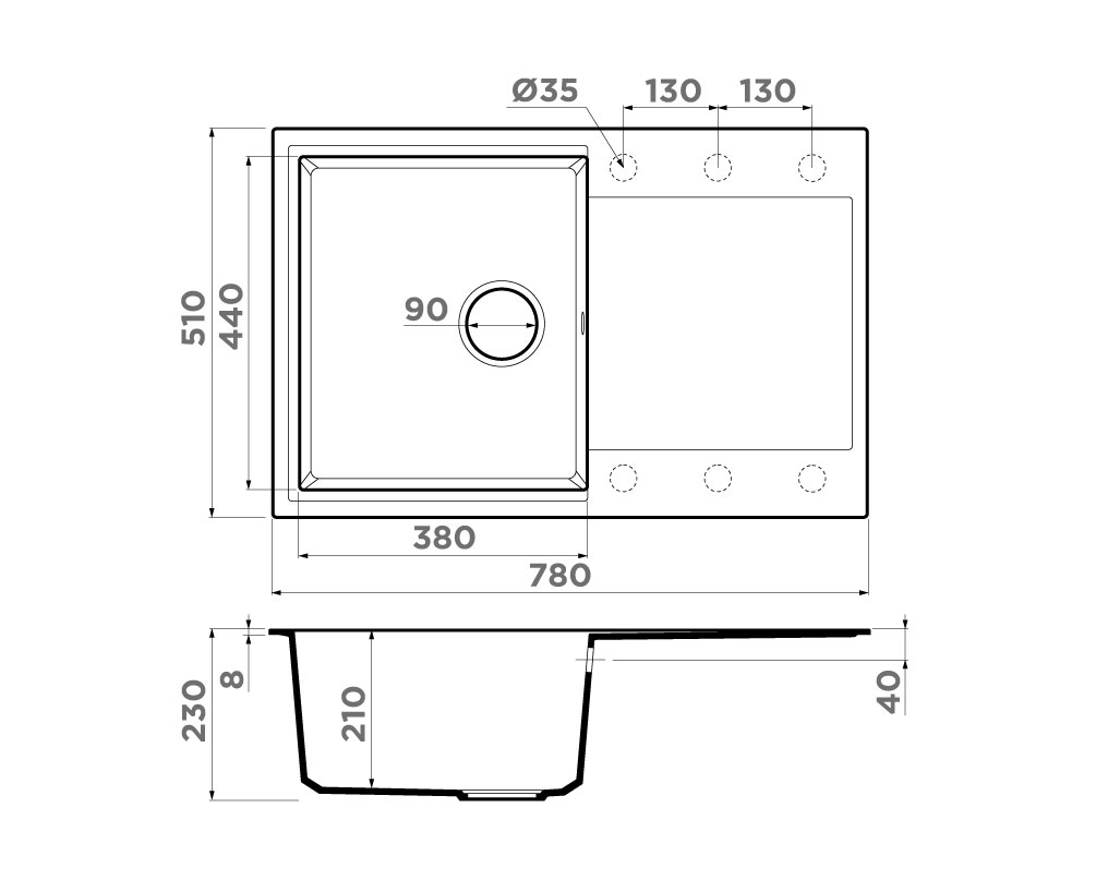 Схема встраивания Omoikiri Daisen 78T