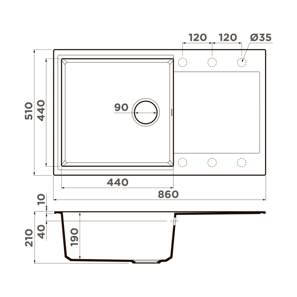 Схема встраивания Omoikiri Daisen 86