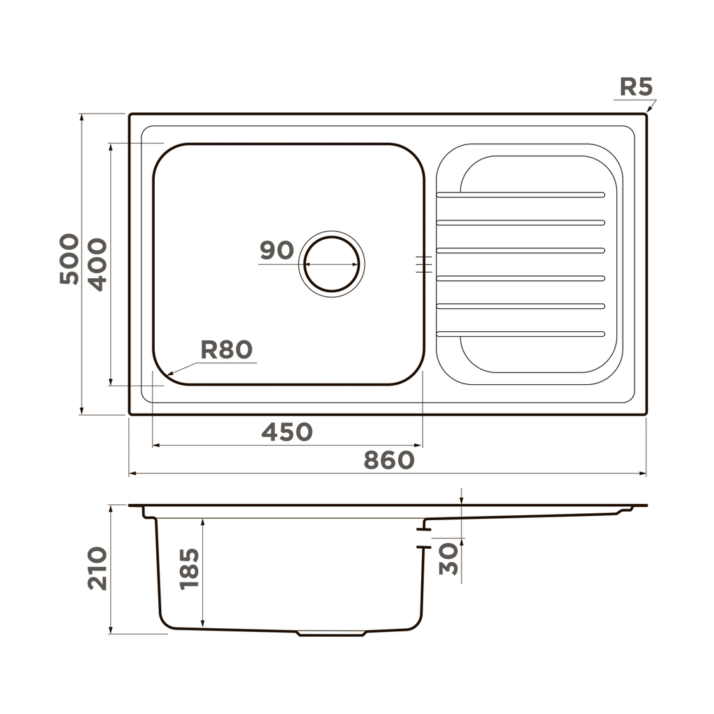 Схема встраивания Omoikiri Haruna 86