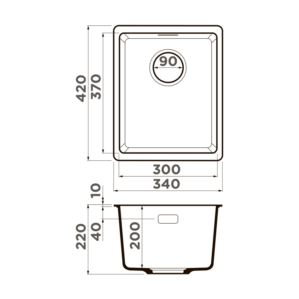Схема встраивания Omoikiri Kata 34-U