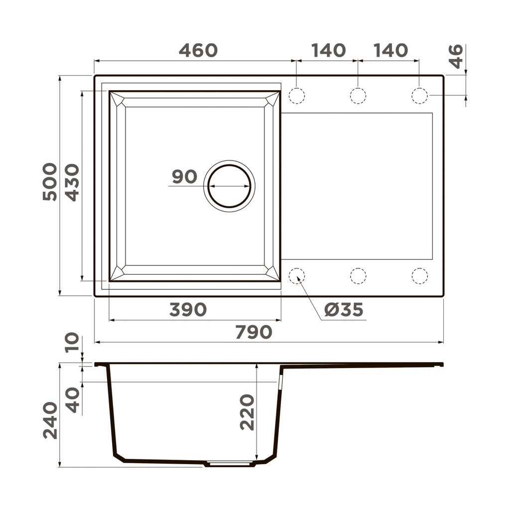 Схема встраивания Omoikiri Sakaime 79